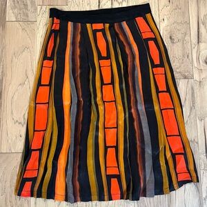 Anthropologie Blank London Orange, Gold, & Black Painterly Midi Skirt, size L